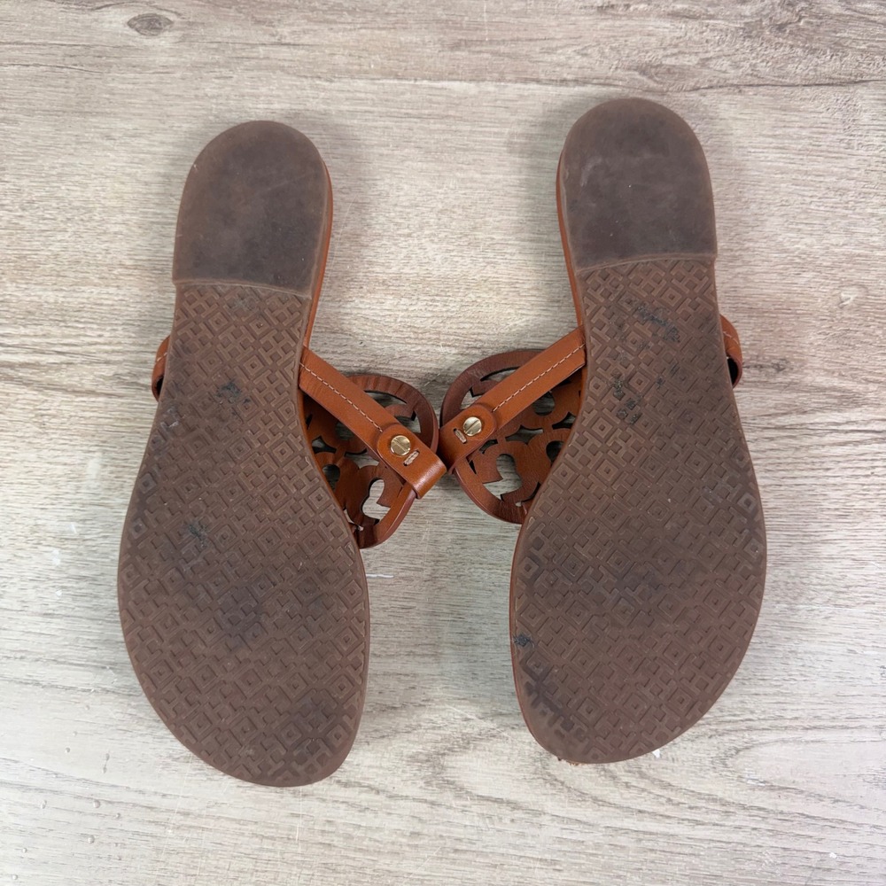 Tory Burch Miller Leather Logo Thong Sandals Tan Womens 9.5 - Picture 4 of 7